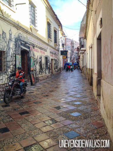 Cobblestone Street with a Motorcycle